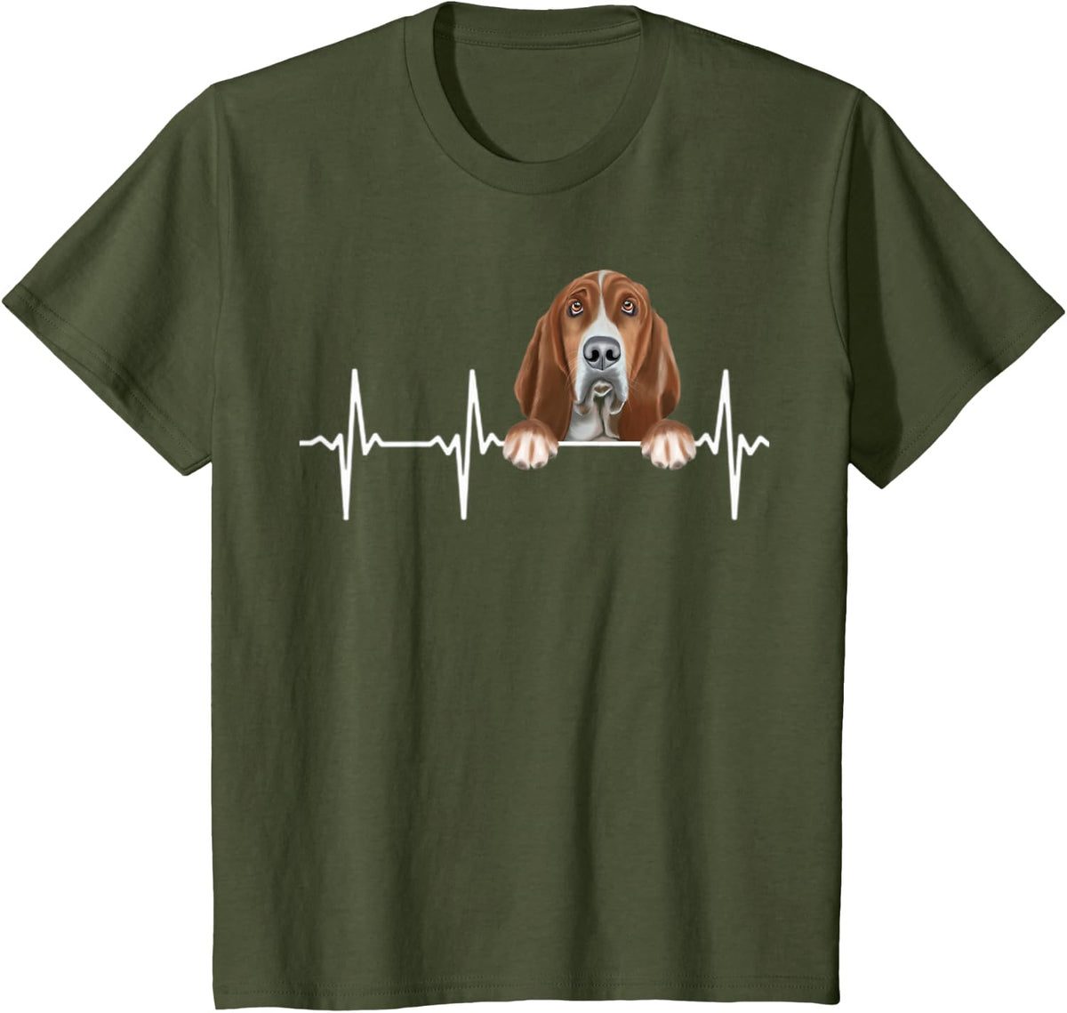 Funny Dog Heartbeat For Basset Hound Lovers T-Shirt for Men Women Kids - Olive Green