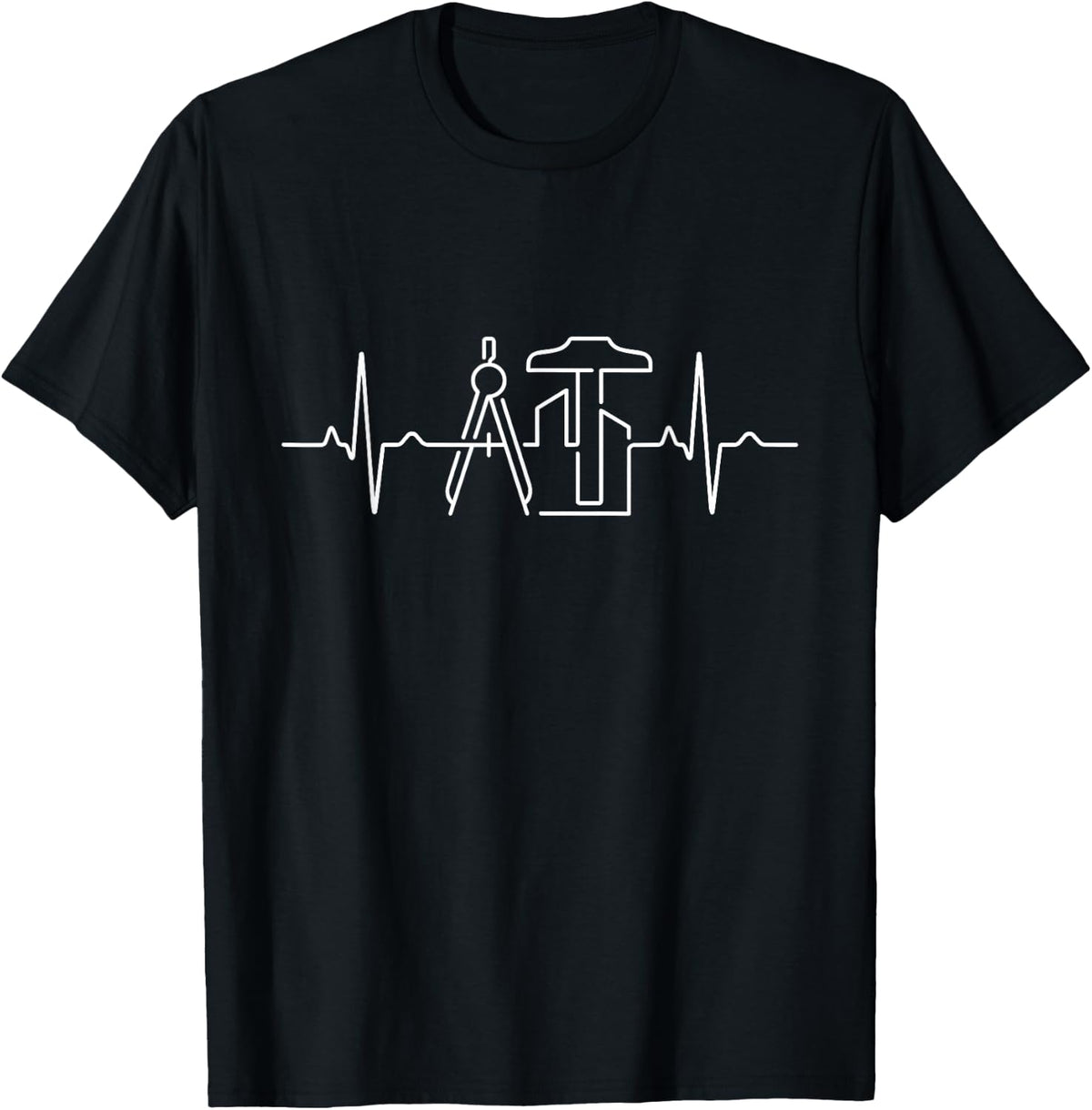 Architect Heartbeat EKG Pulse Drafting Line Art T-Shirt - Black