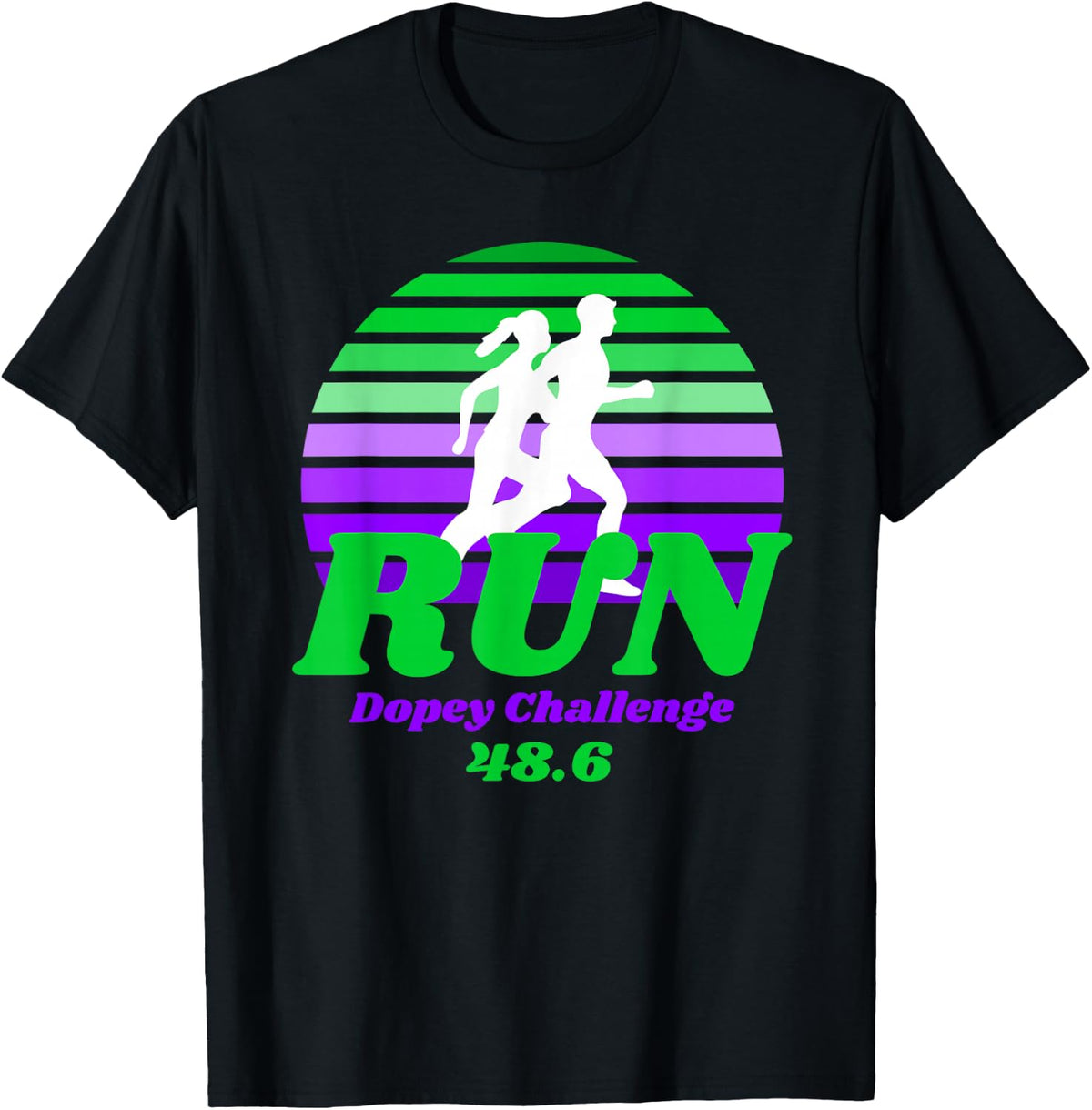 Run Dopey Challenge Sunset Marathon Runner Graphic T-Shirt - Black