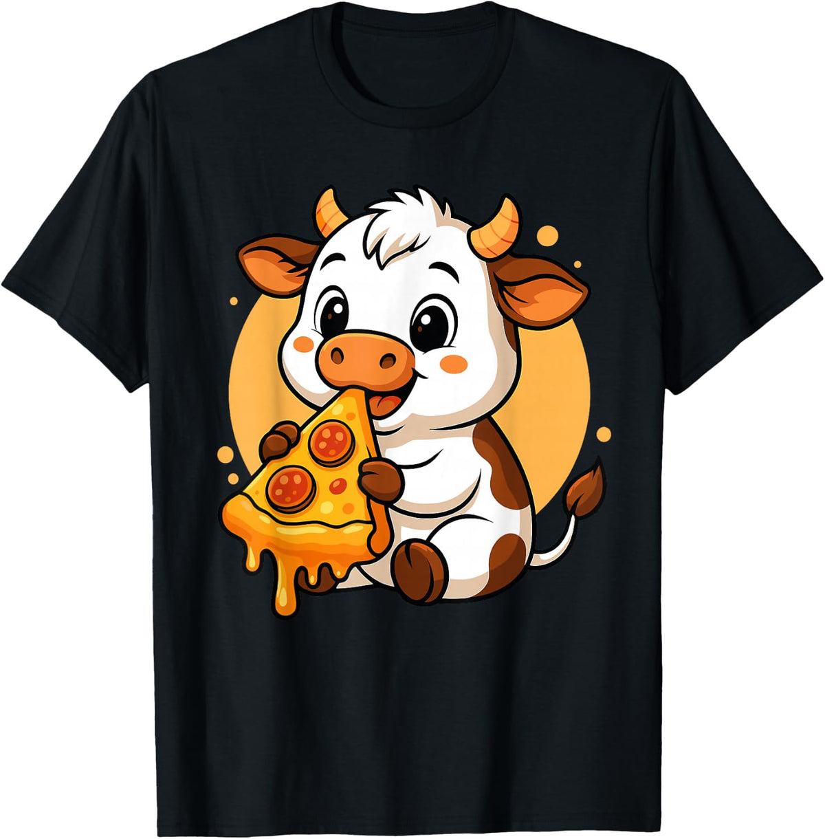 Funny Cow Eating Pizza Graphic Boys Girls Cow Lover T-Shirt - Black