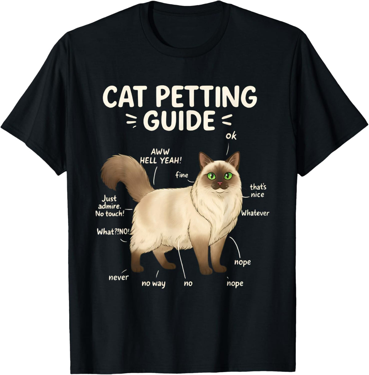 Ragdoll Cat Petting Guide Funny Cat Lover Tee T Shirt for Men Women - Black