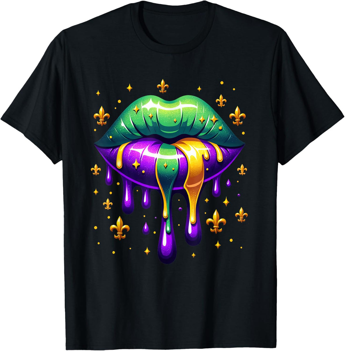 Mardi Gras Outfit Costume Men Women Mardi Gras Lips T-Shirt - Black