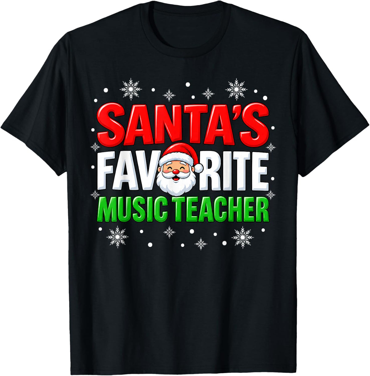Santa Favorite Music Teacher Christmas T-Shirt - Black