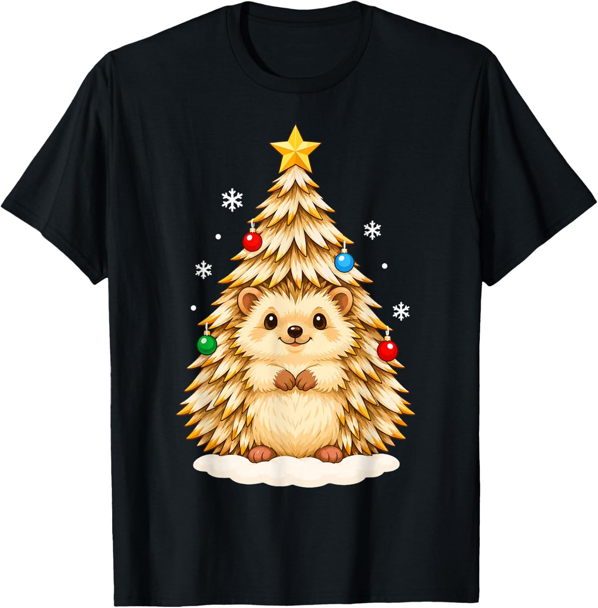 Hedgehog Christmas Tree Funny Cute Lover Holiday Hides Mom T-Shirt - Black