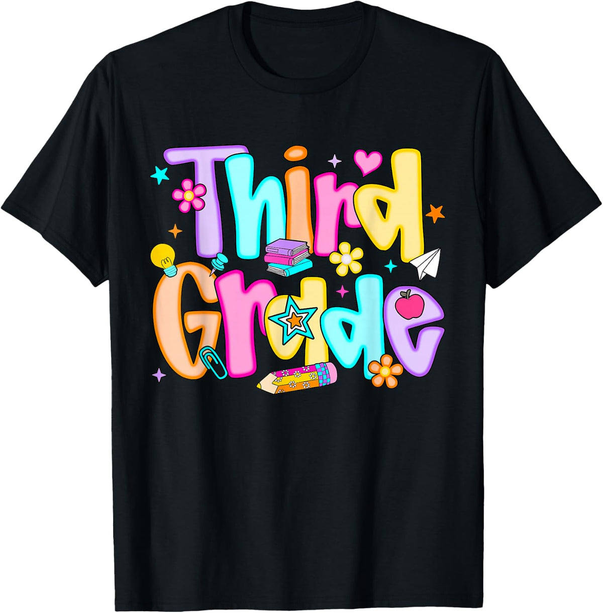 Preppy Third Grade Back to School 3rd Grade Teacher Girl Boy T-Shirt - Black