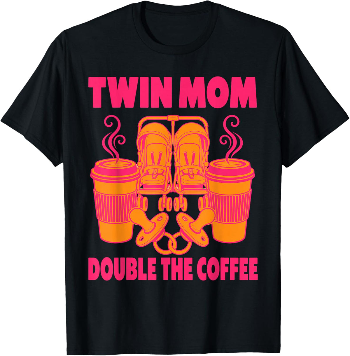 Twin Mom Double the Coffee Twins T-Shirt - Black
