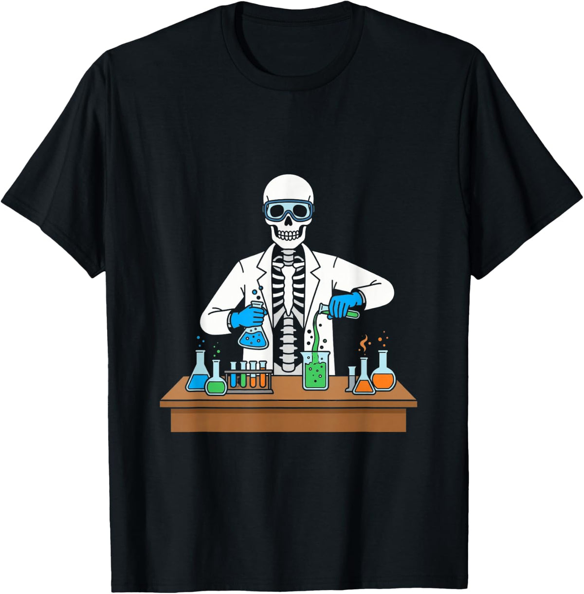 Chemistry Skeleton Halloween Funny Chemist Science Teacher T-Shirt - Black