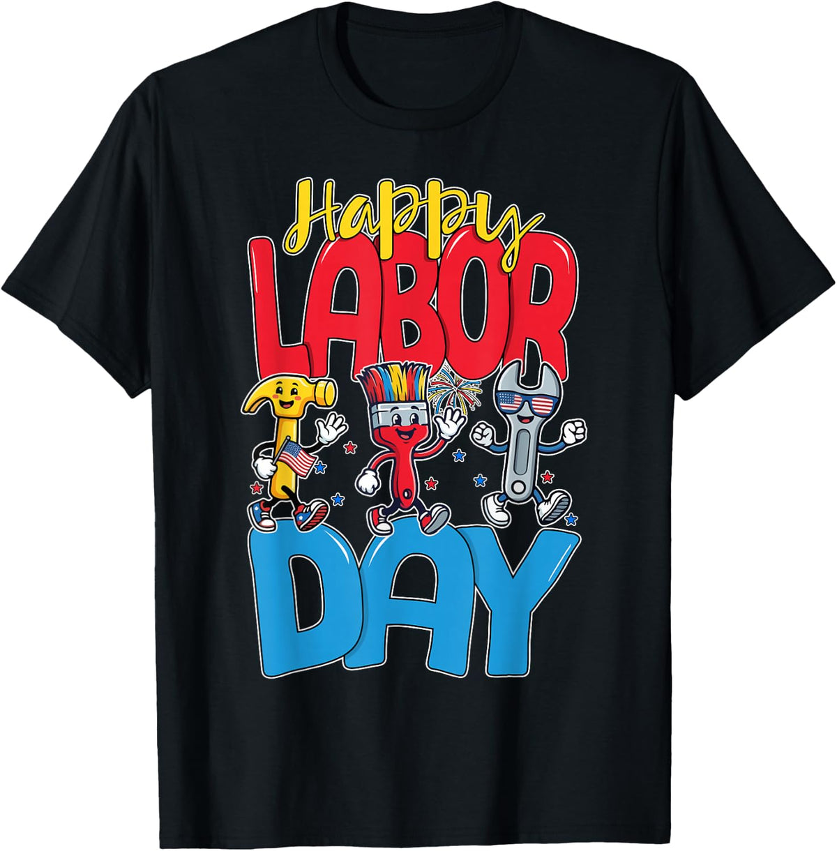 Happy Labor Day Funny Tools Union Worker T-Shirt - Black