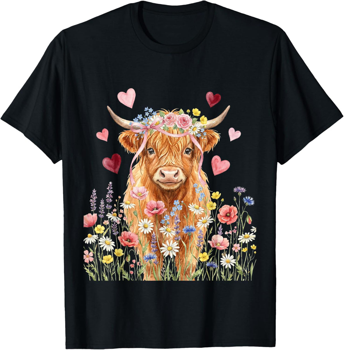 Cute Highland Cow Women Girls Kid Scottish Cow Highland Cow T-Shirt - Black