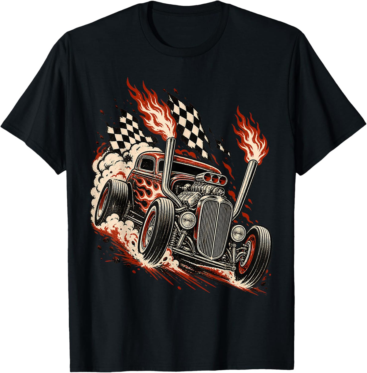 Vintage Hot Rod Racing Flames Classic Car Driver T-Shirt - Black