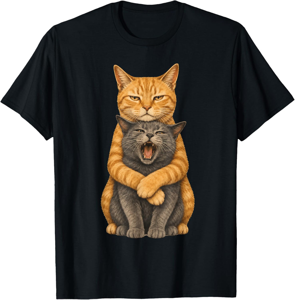 Funny Cat Hug Orange Tabby Gray Cat Pet Lover T-Shirt - Black