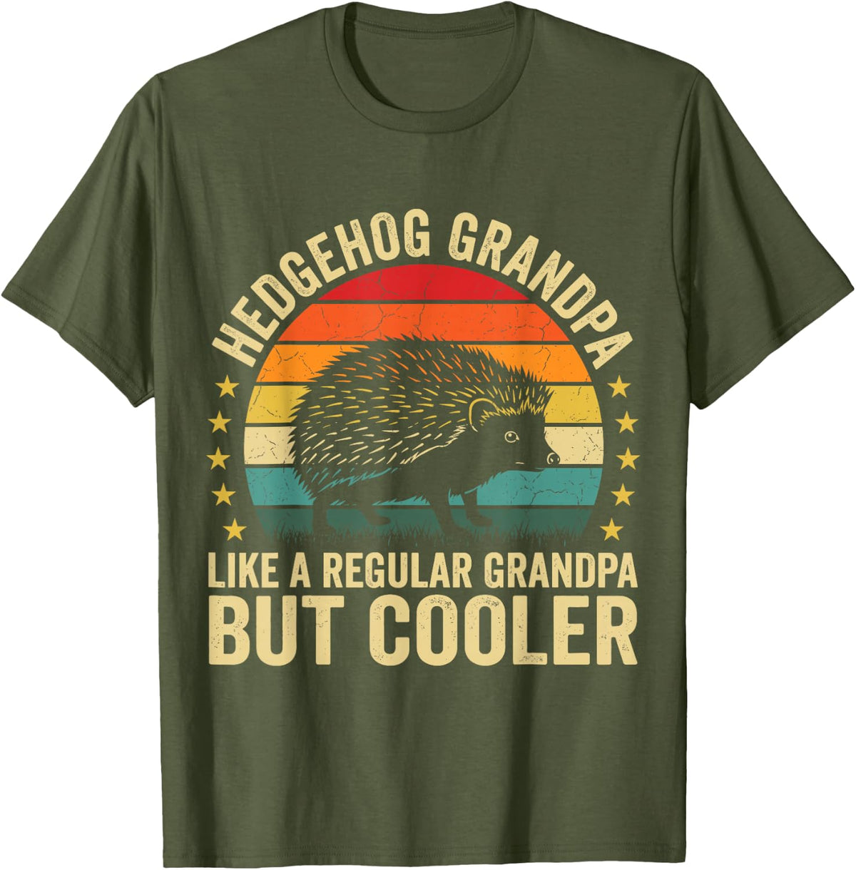 Hedgehog Grandpa Like a Regular - Grandfather Gifts T-Shirt - Olive Green
