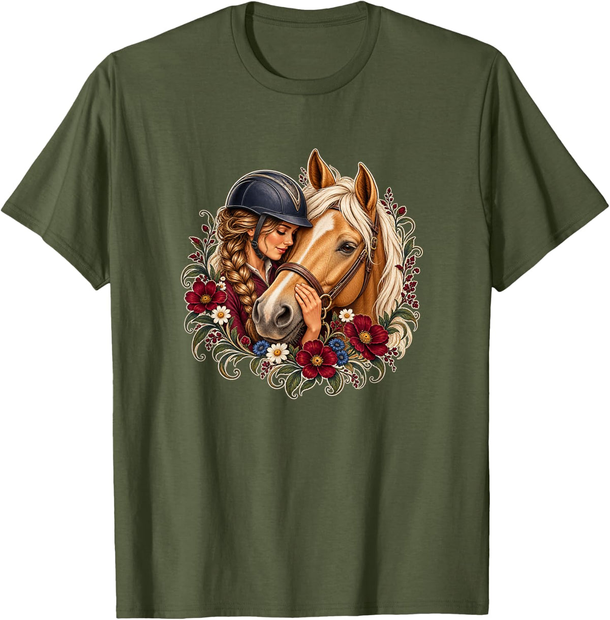 Palomino Horse Riding Equestrian Horse Lover Women T-Shirt - Olive Green