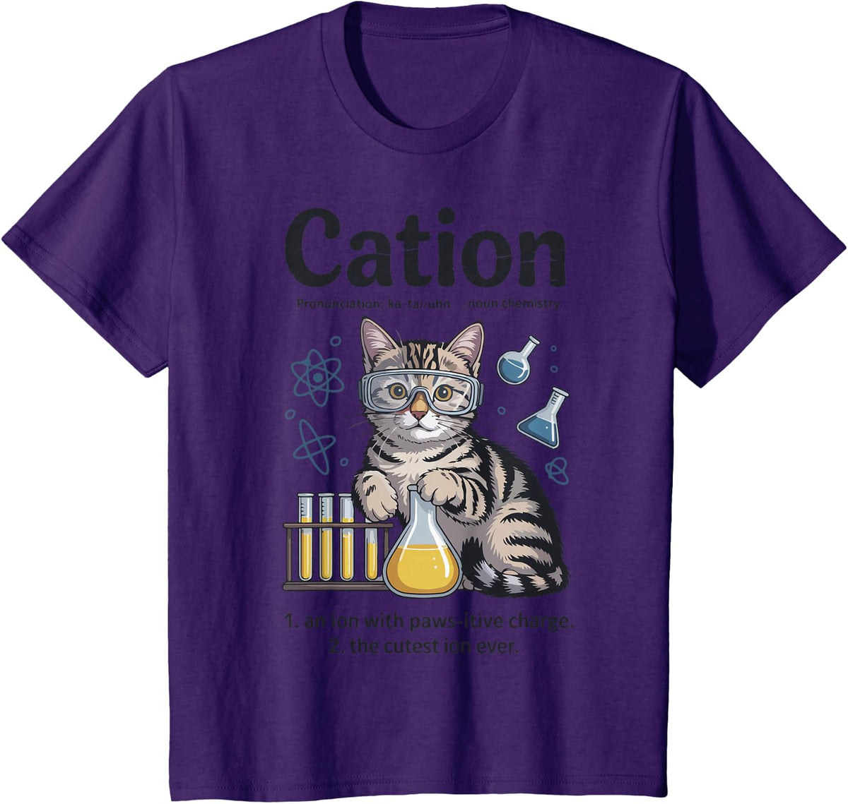 Cation Shirt Cat Science Chemistry Teacher Funny Chemist Pun T-Shirt - Purple