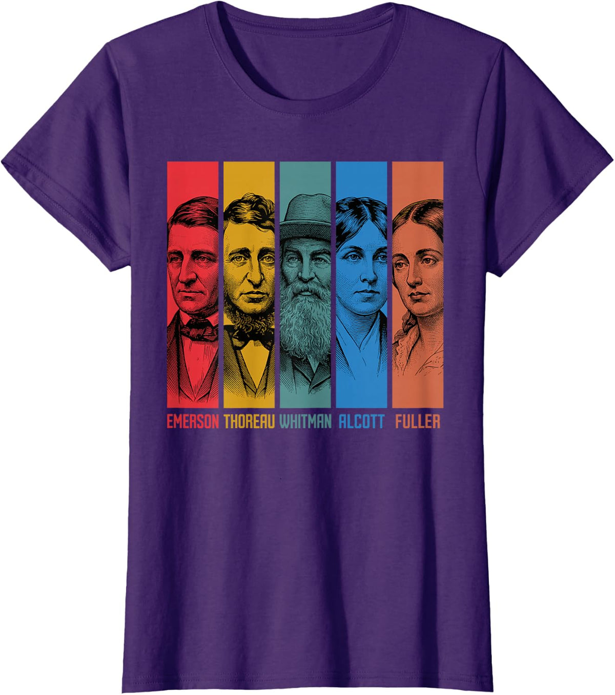 American Transcendentalists Emerson Thoreau Whitman Authors T-Shirt - Purple