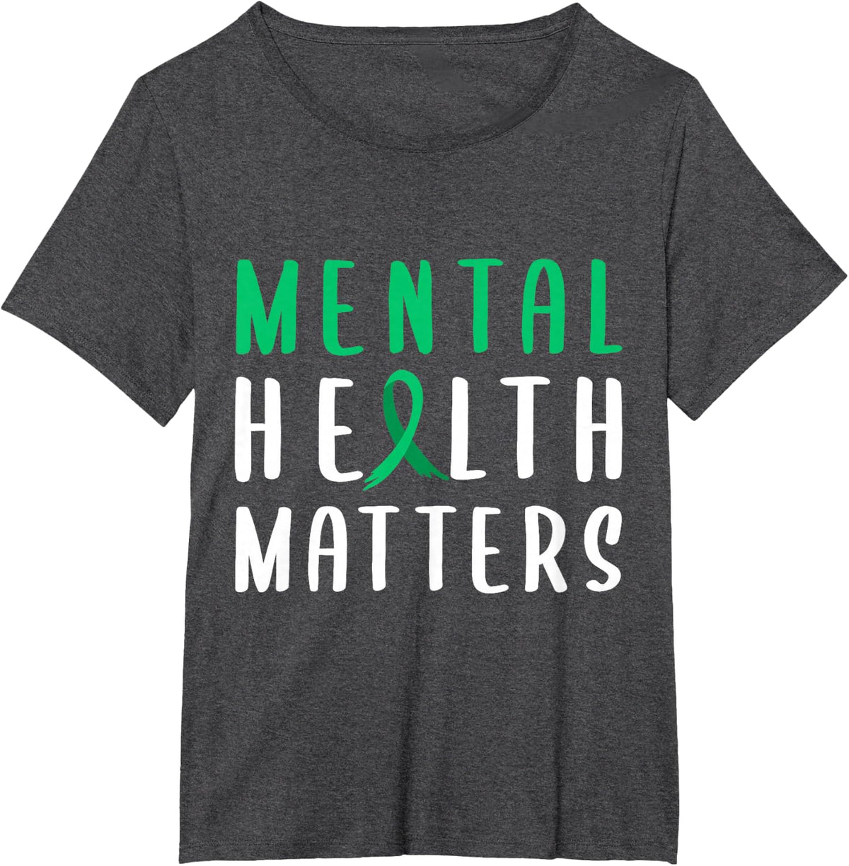 Mental Health Matters Green Ribbon T-Shirt - Dark Heather Grey