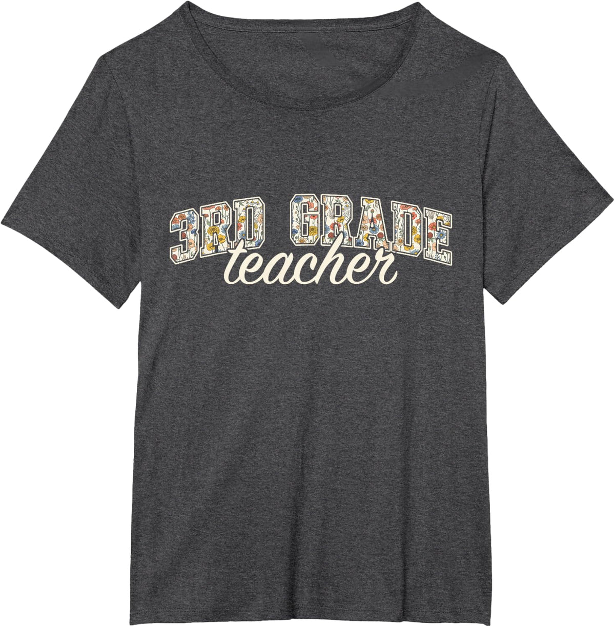 3rd Grade Teacher Varsity Floral Letter Women Third Grade T-Shirt - Dark Heather Grey
