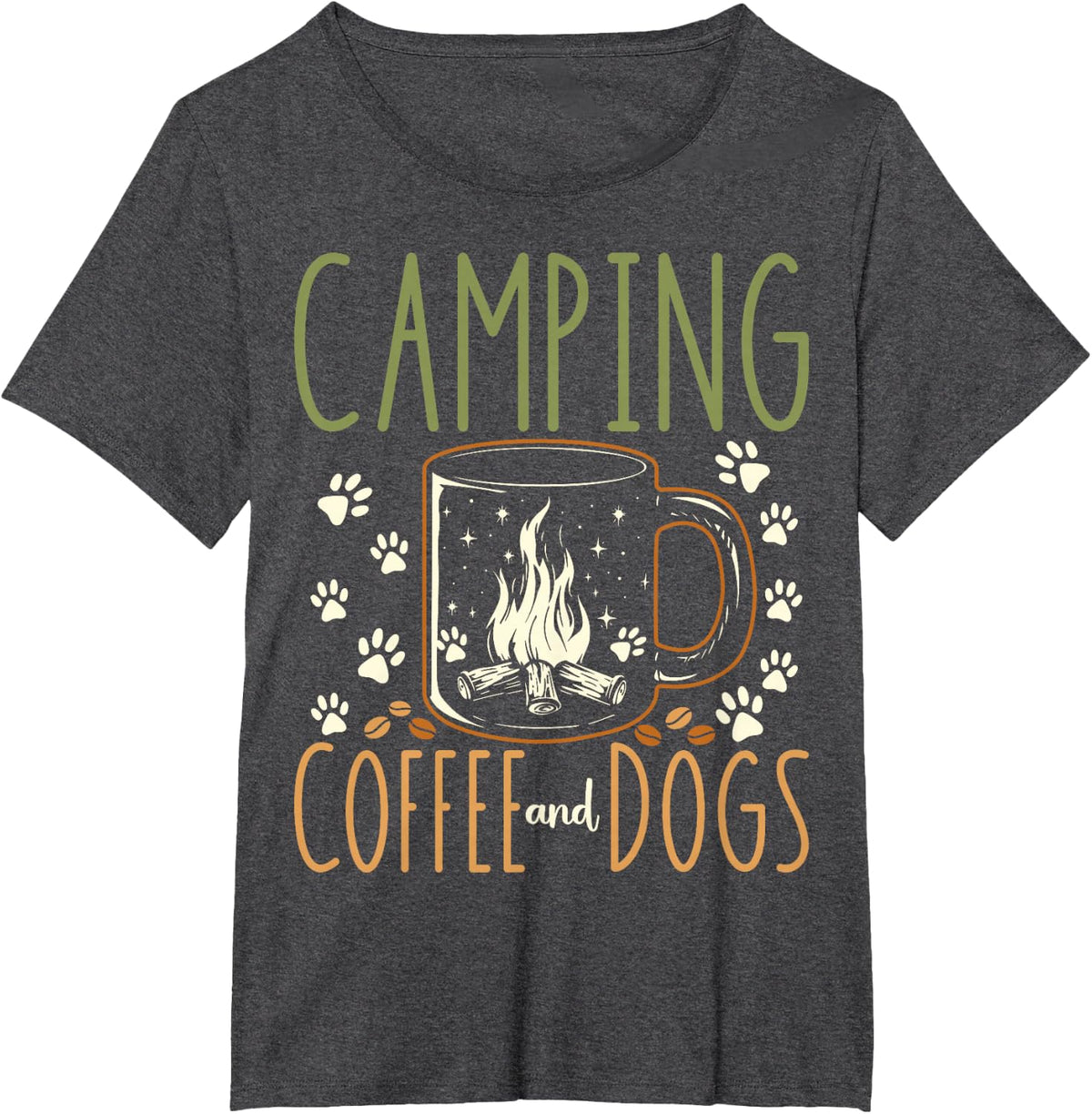Camping Coffee And Dogs T-Shirt Tee For Outdoor Lovers Dog Owner Gift Tees - Dark Heather Grey