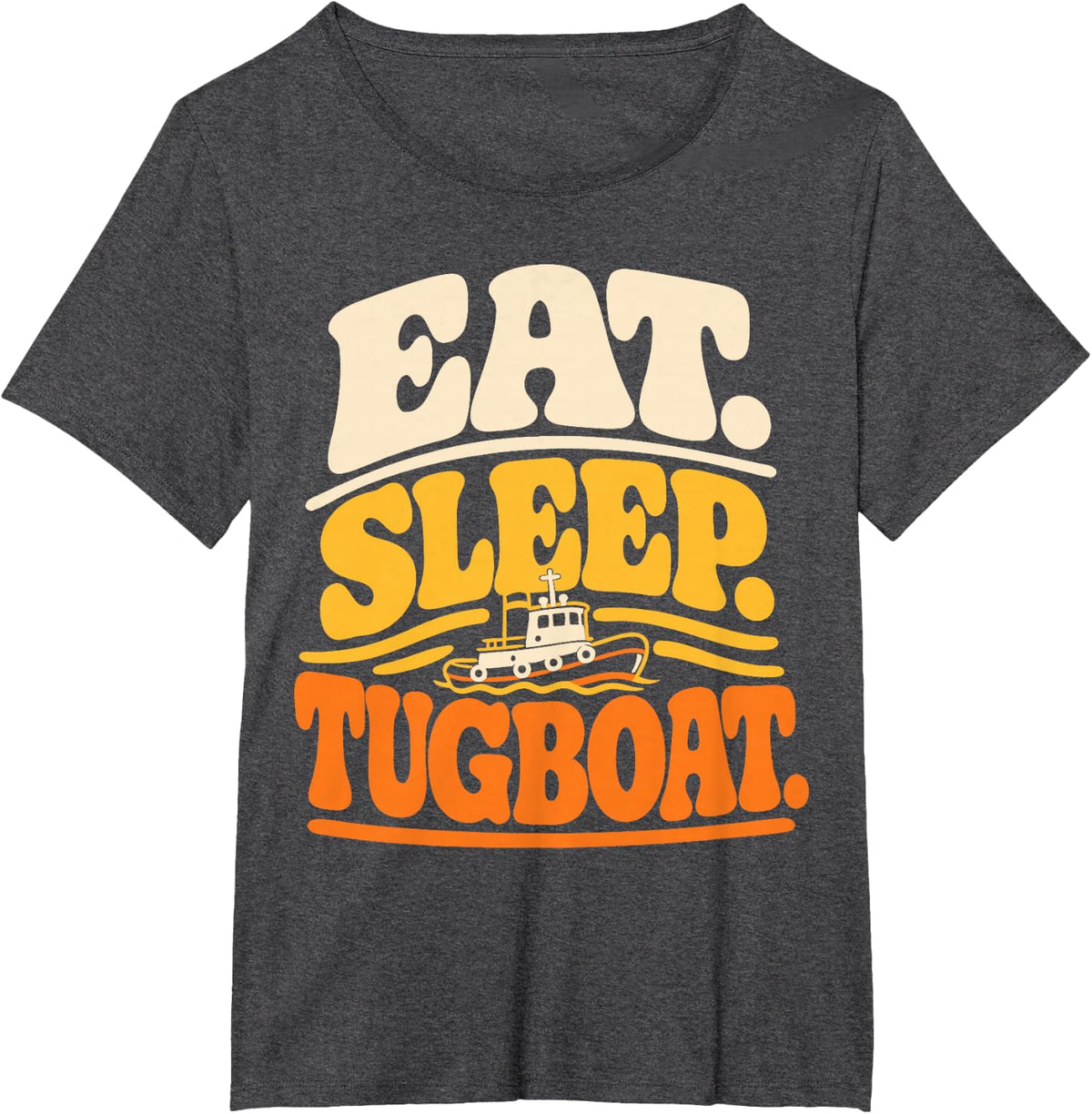 Retro Tugboat Captain Harbor Crew T-Shirt - Dark Heather Grey