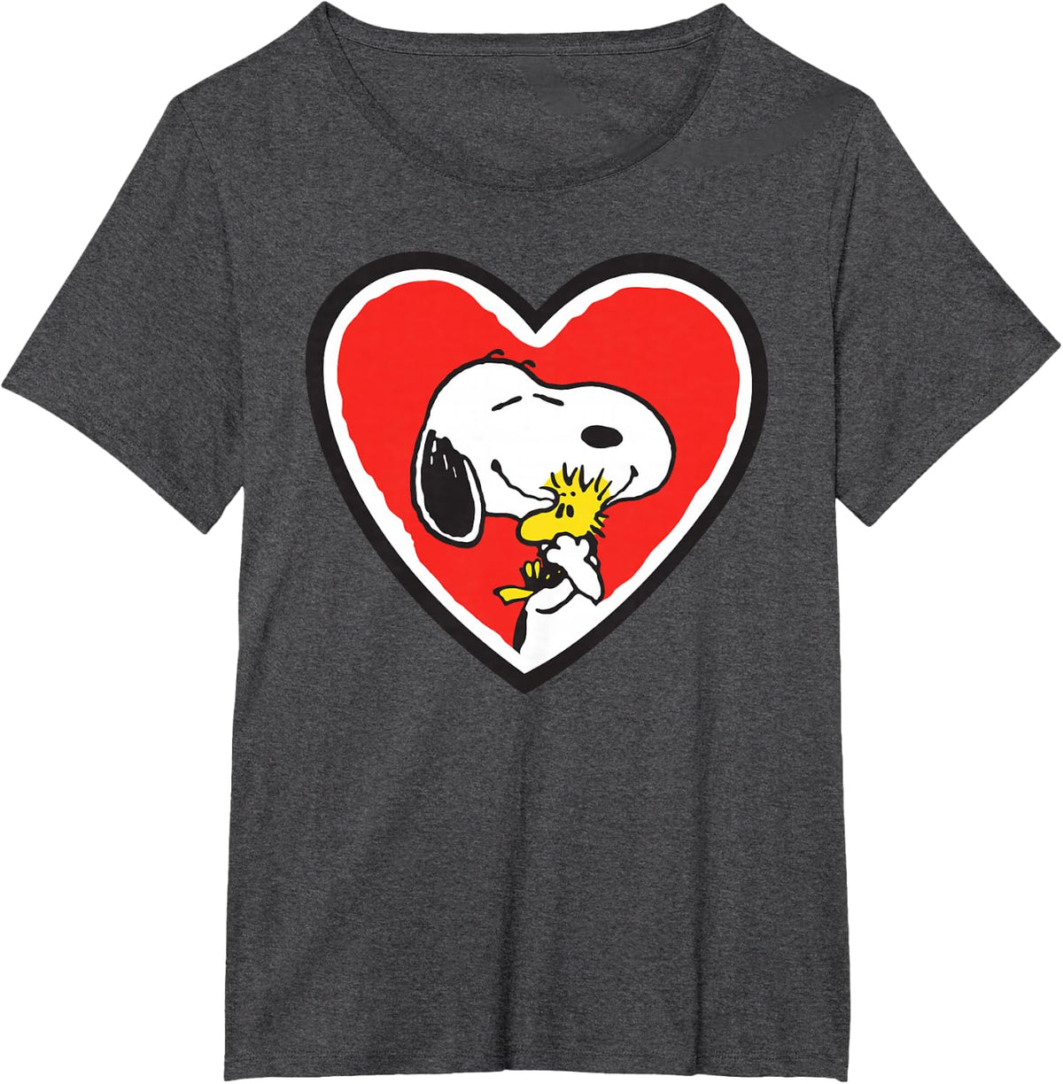 Peanuts Valentine Snoopy Heart Patch T-Shirt - Dark Heather Grey