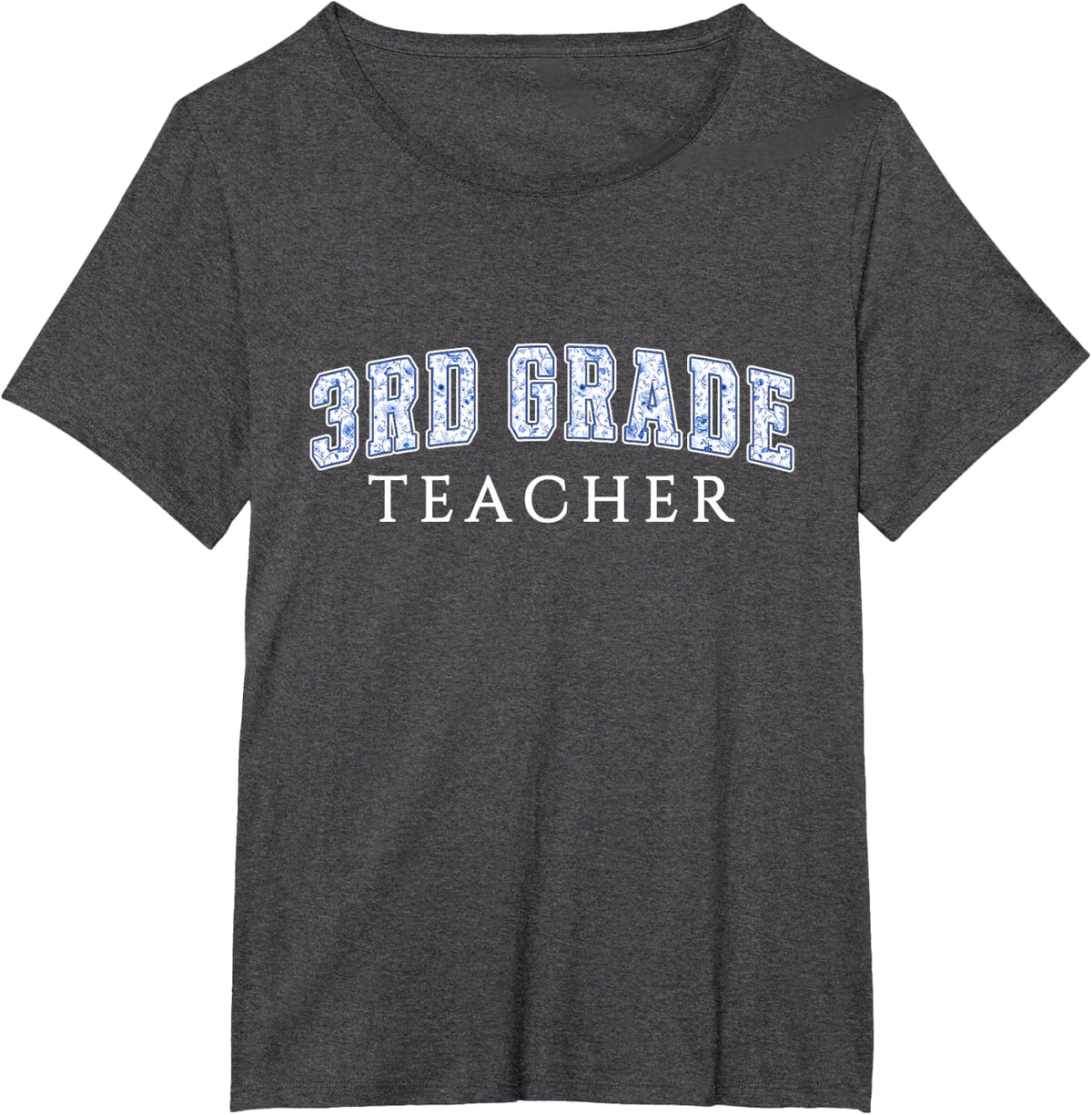 3rd Grade Teacher Blue Floral Varsity Letters Third Grade T-Shirt - Dark Heather Grey