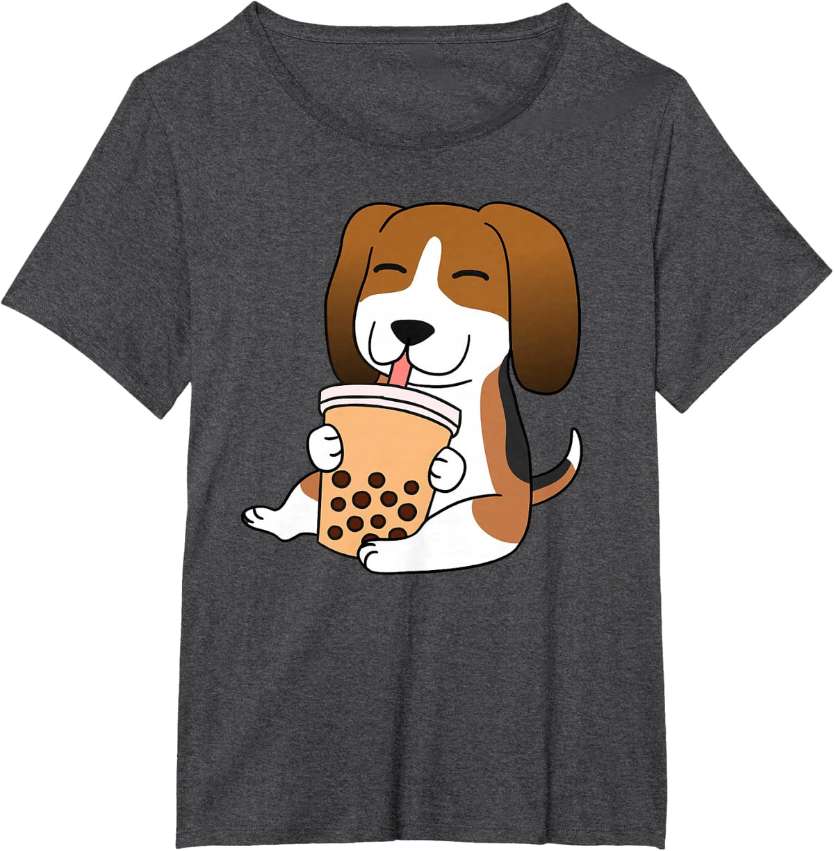 Basset Hound Drinking Bubble Tea Funny Dog T-Shirt - Dark Heather Grey