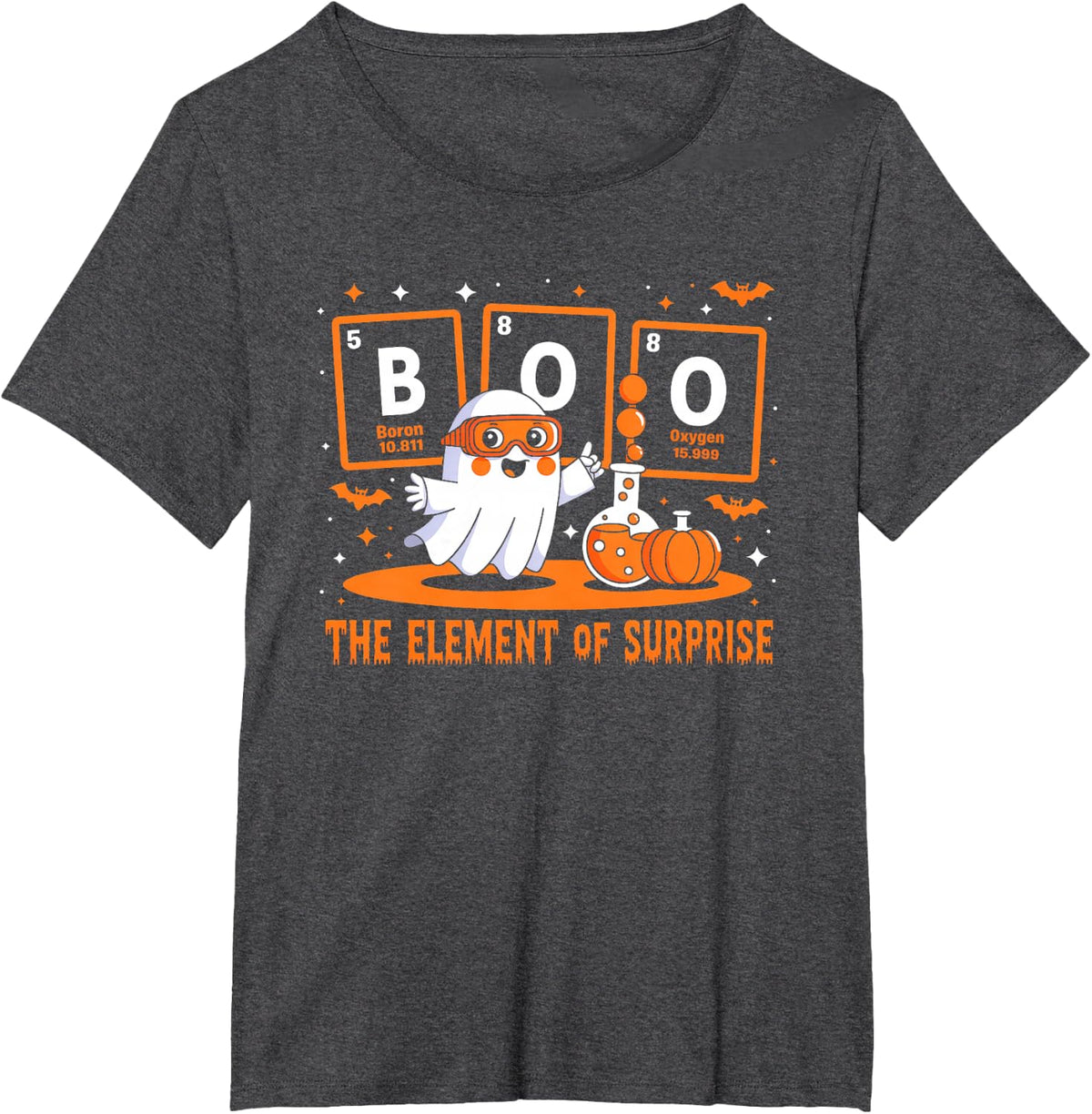 Chemistry Boo The Element Of Surprise Tee Cute Chemist Halloween T-Shirt - Dark Heather Grey