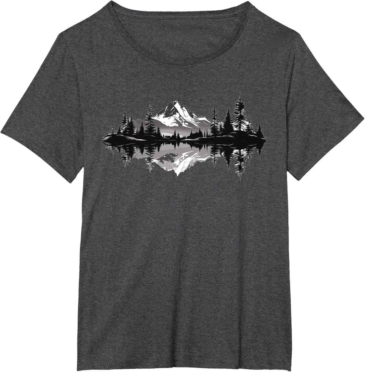 Mountain Landscape Reflection Nature T-Shirt Tee Forest Trees Wildlife Outdoor Shirts for Men Women - Dark Heather Grey