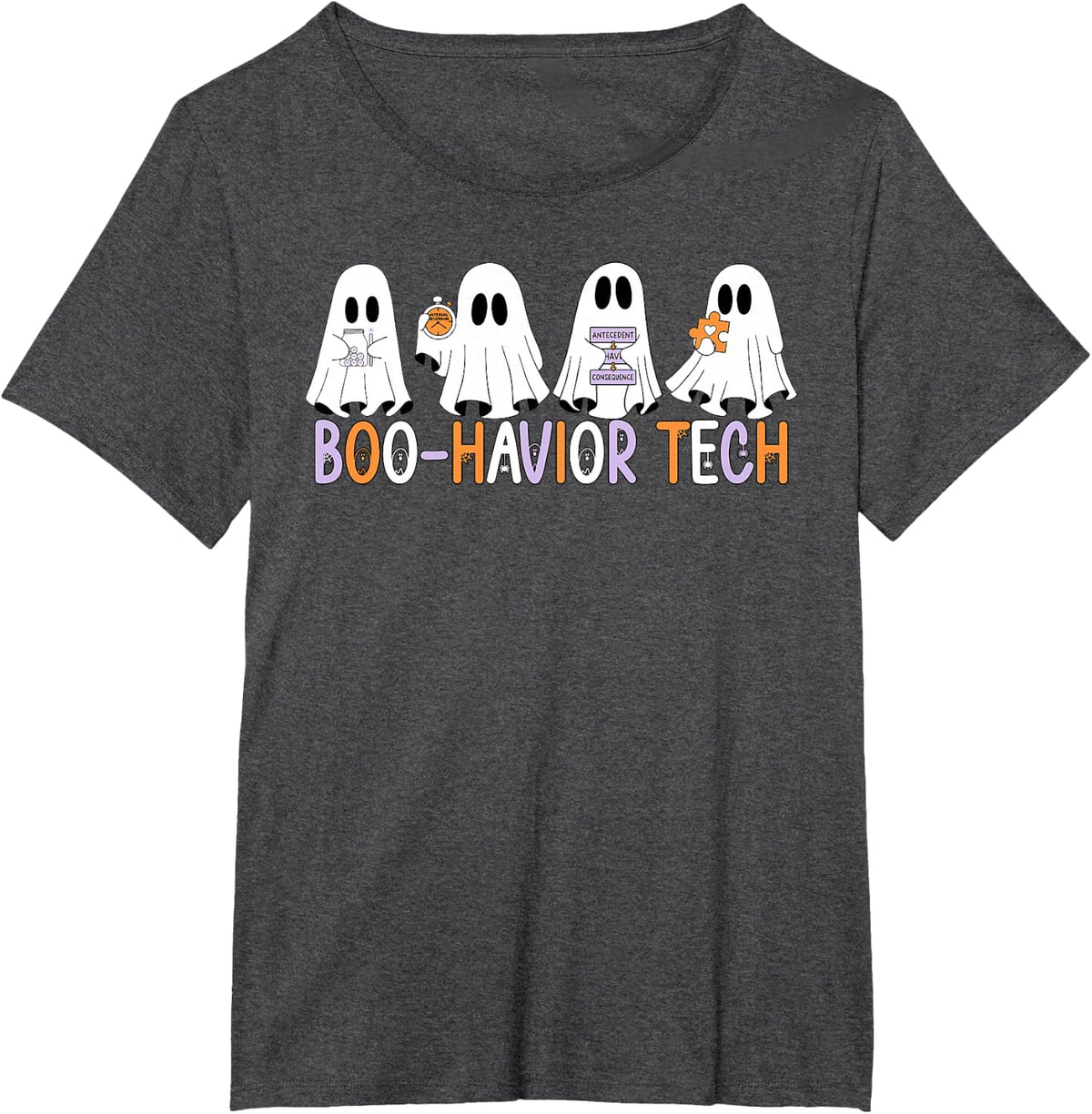 Boo-Behavior Tech Cute Ghost Behavior Analyst ABA Halloween T-Shirt - Dark Heather Grey