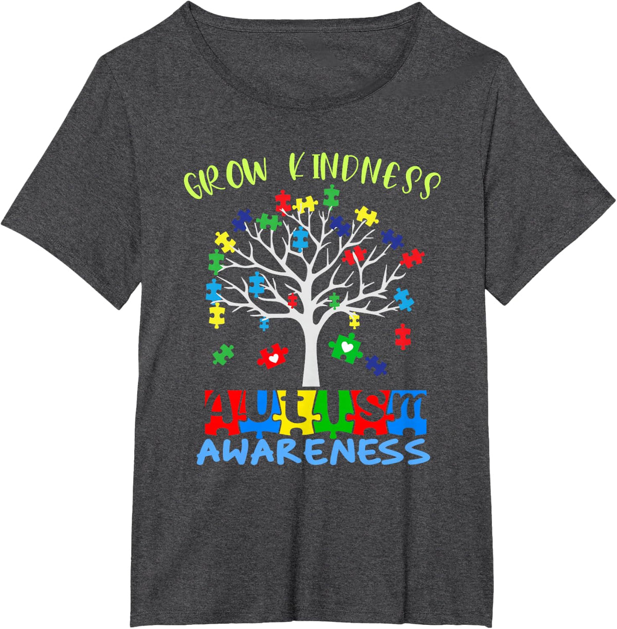 Autism Awareness Puzzle Piece Kindness Tree T-Shirt - Dark Heather Grey