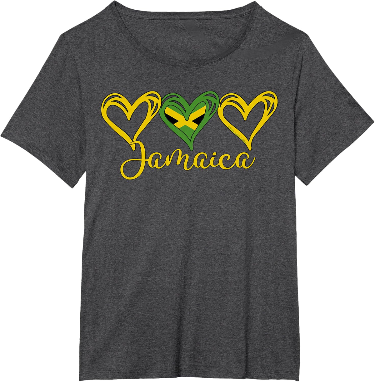 Jamaican Love Jamaican Flag Three Hearts Jamaica T-Shirt - Dark Heather Grey