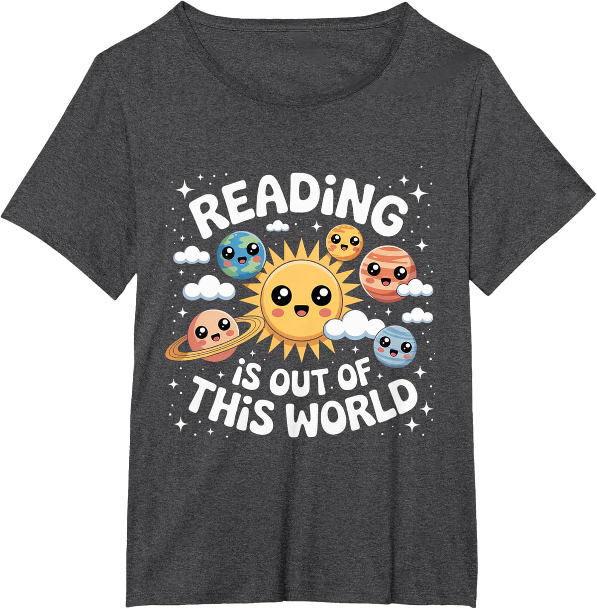 Reading is Out of This World Space Solar System Back School T-Shirt - Dark Heather Grey