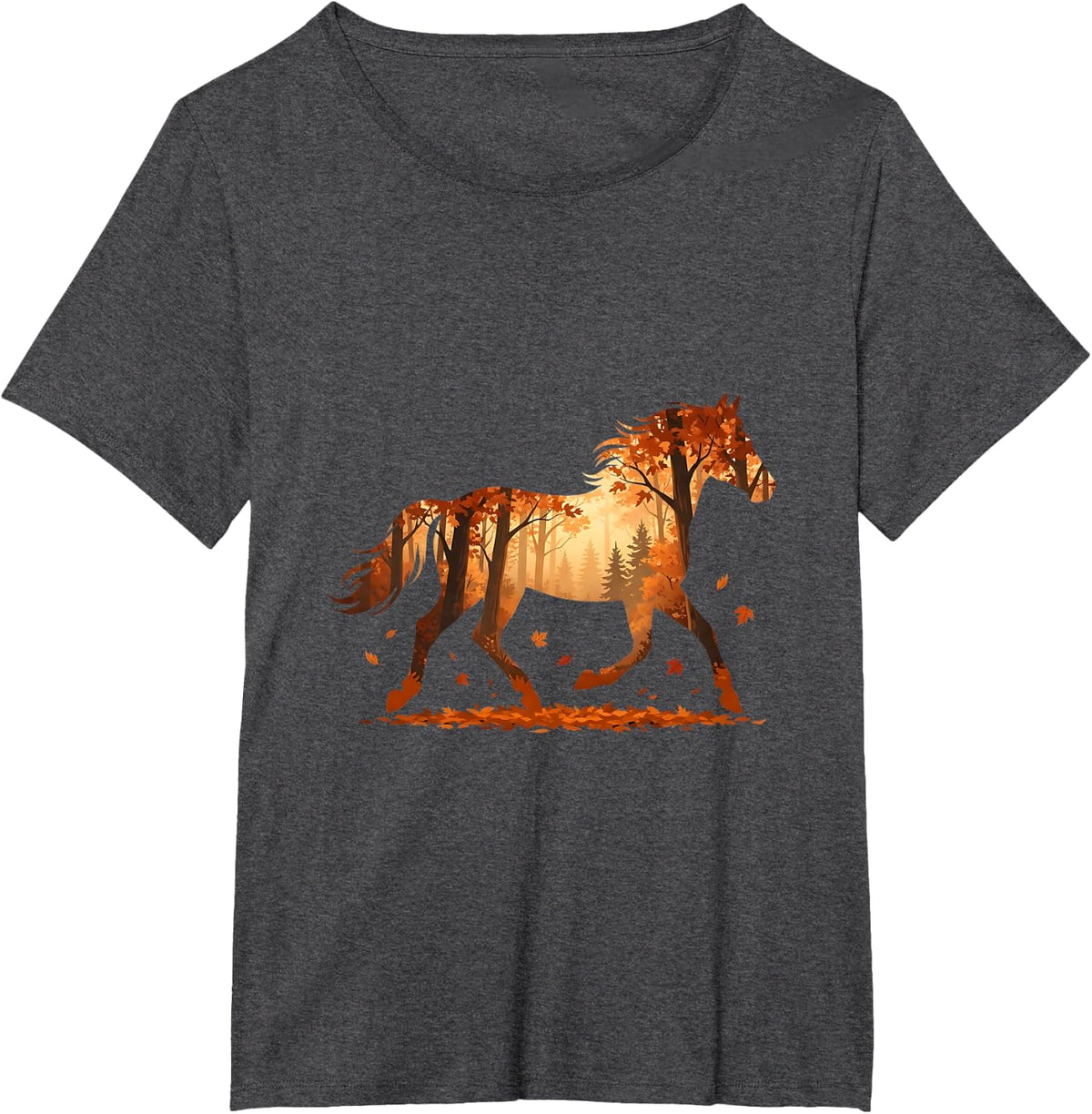 Autumn Horse Silhouette Sunset Woodland Forest T-Shirt - Dark Heather Grey