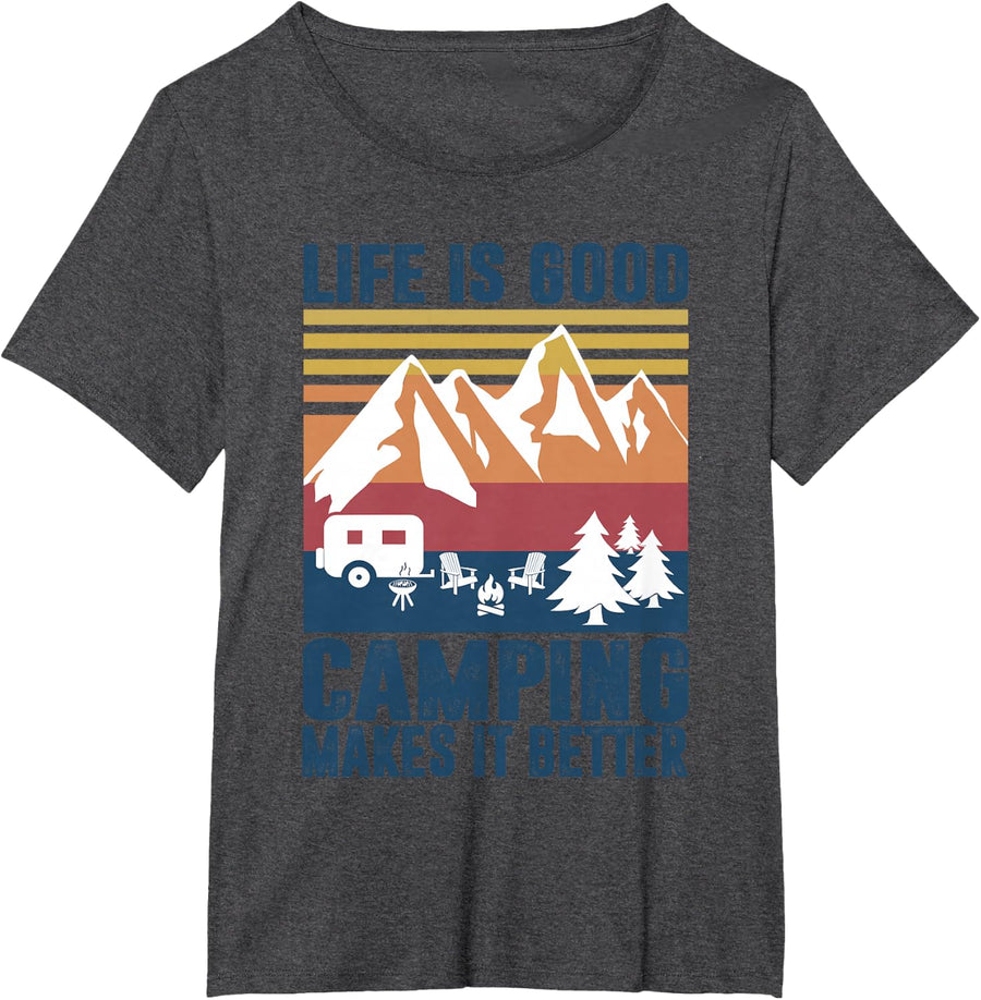 Camping Makes It Better T-Shirt Tee for Men Women Camper Gifts Outdoor Camping Shirts - Dark Heather Grey