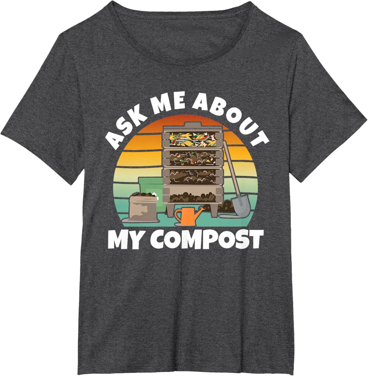 Ask Me About My Compost Funny Vermicomposting Retro T-Shirt - Dark Heather Grey