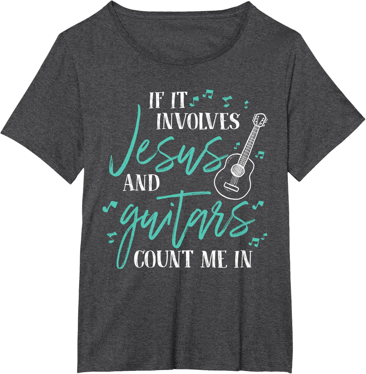 Jesus And Guitar Design T-Shirt For Christian Guitar Player Tees Men Women - Dark Heather Grey