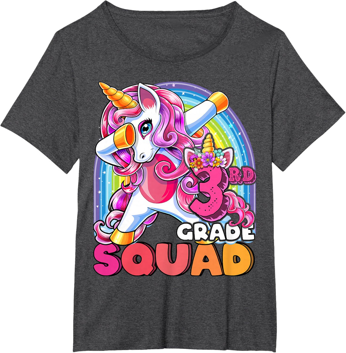 3rd Grade Squad Dabbing Unicorn Back to School Girls Gift T-Shirt - Dark Heather Grey