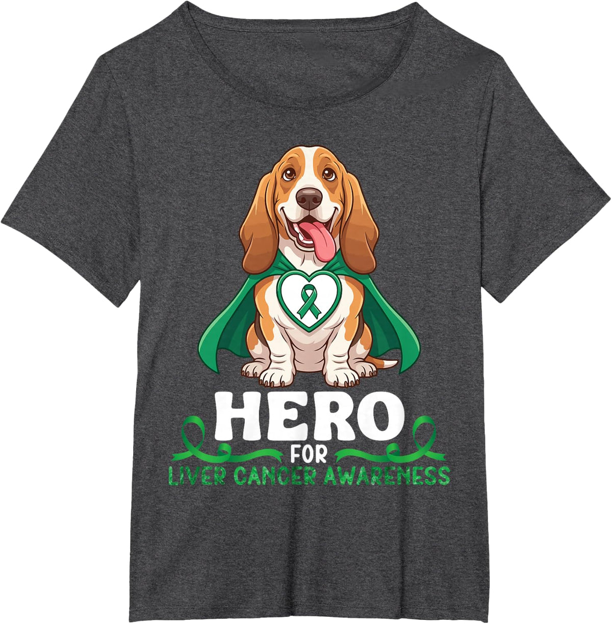 Basset Hound Dog Hero for Liver Cancer Awareness Supporter T-Shirt - Dark Heather Grey