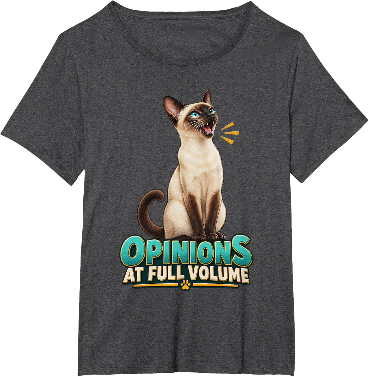 Opinions At Full Volume Cat Lover Graphic Siamese T-Shirt - Dark Heather Grey