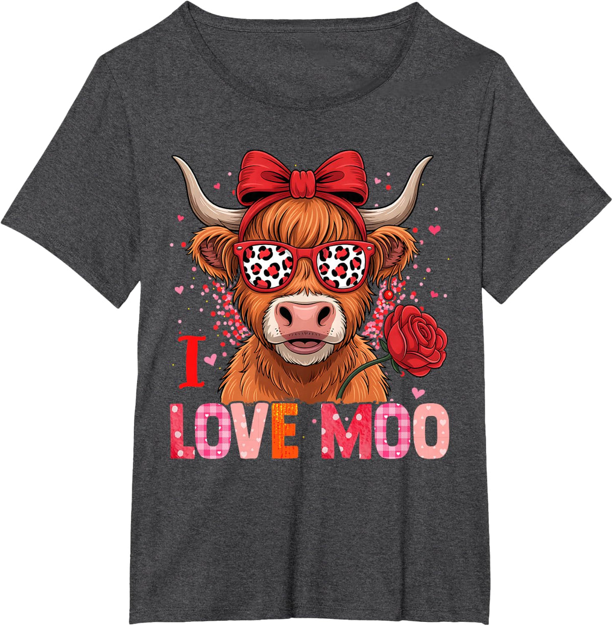 I Love Moo Lover Cow Valentine Day T-Shirt - Dark Heather Grey