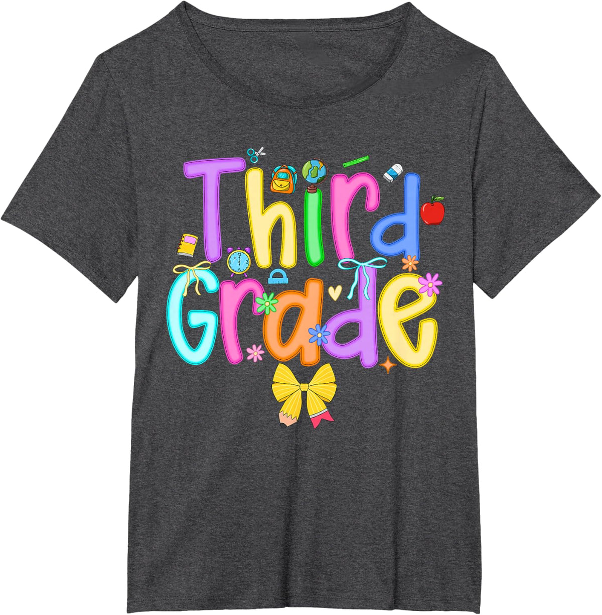 Back To School Third Grade Girls Bow 3rd Grade Teachers Kids T-Shirt - Dark Heather Grey
