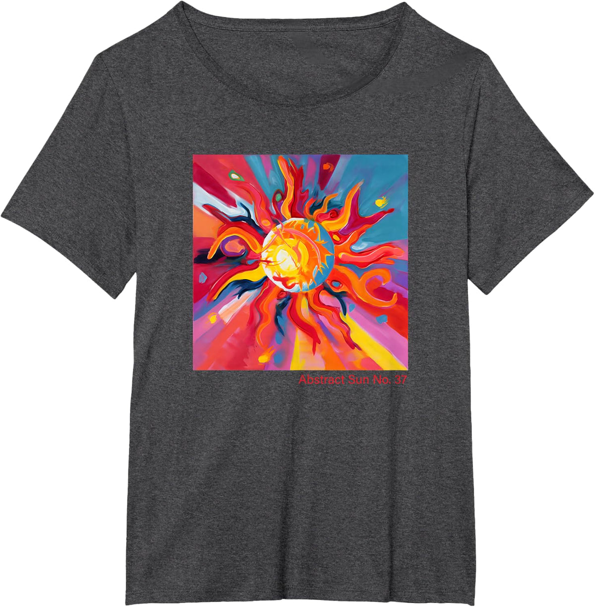 Abstract Sun No. 37 - Psychedelic Pop Modern Art T-Shirt - Dark Heather Grey