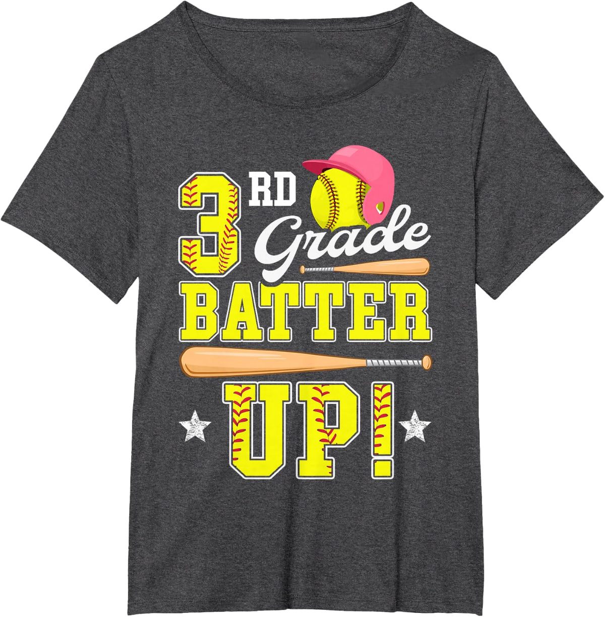 3rd Grade Batter Up Softball Tee Third Grade Back To School T-Shirt Girls Kids - Dark Heather Grey