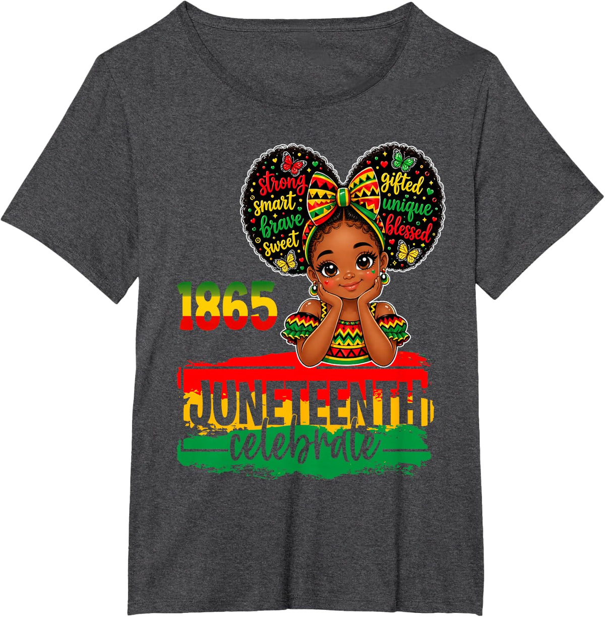 Melanin Black Girl Juneteenth Freedom Celebration Since 1865 Tee T-Shirt - Dark Heather Grey