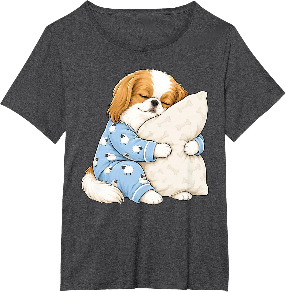Japanese Chin Sleeping in Cute Pajamas Sleep Dog T-Shirt - Dark Heather Grey