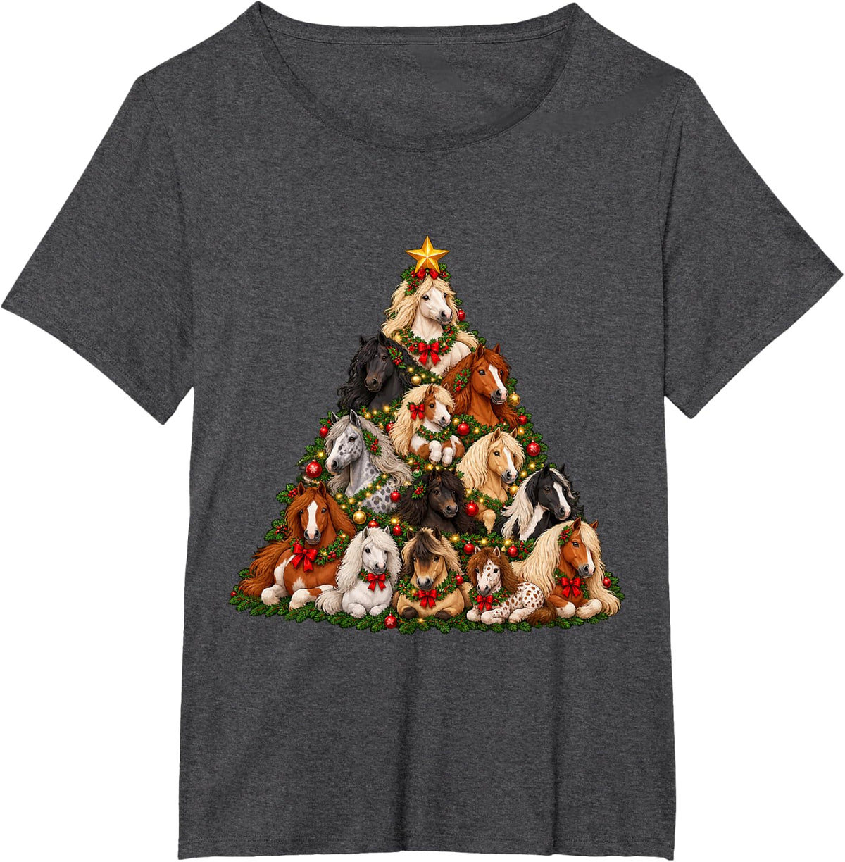 Horse Lover Christmas Tree T-Shirt - Dark Heather Grey