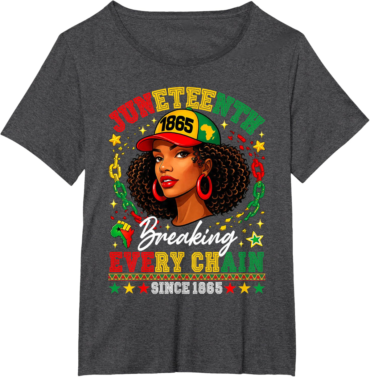 Juneteenth Breaking Every Chain Since 1865 Black Afro Women T-Shirt Tee - Dark Heather Grey