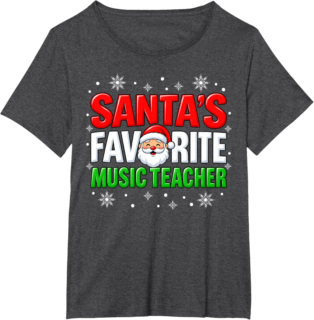 Santa Favorite Music Teacher Christmas T-Shirt - Dark Heather Grey