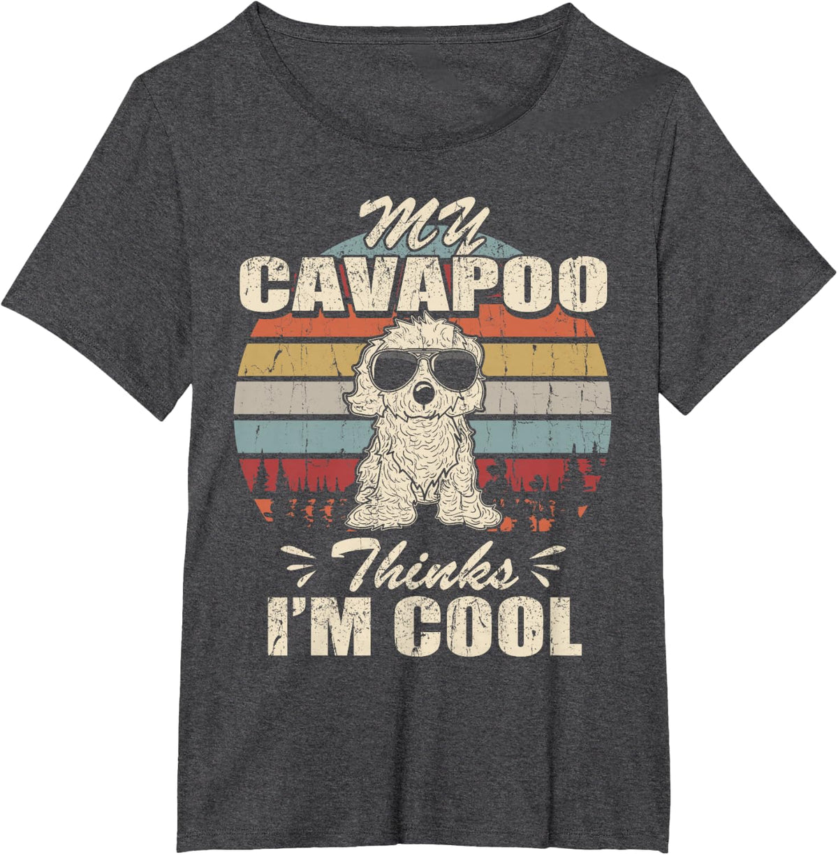My Cavapoo thinks I'm Cool Vintage Retro funny T-Shirt - Dark Heather Grey