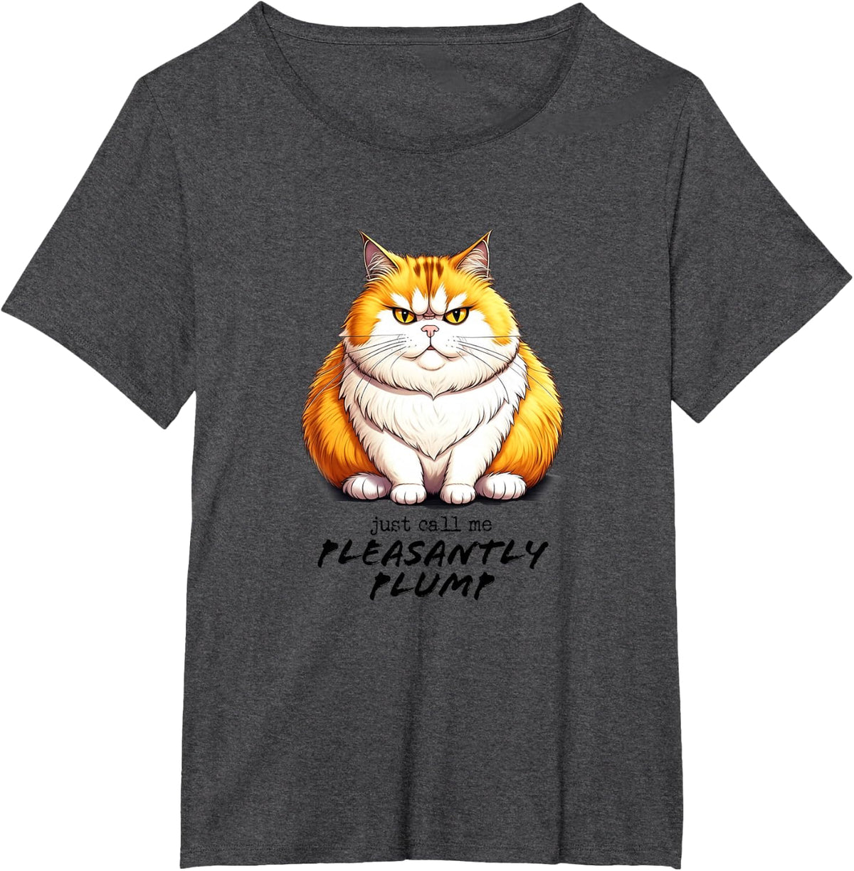 Pleasantly Plump Chubby Kitten Funny Cat Joke Saying T-Shirt - Dark Heather Grey
